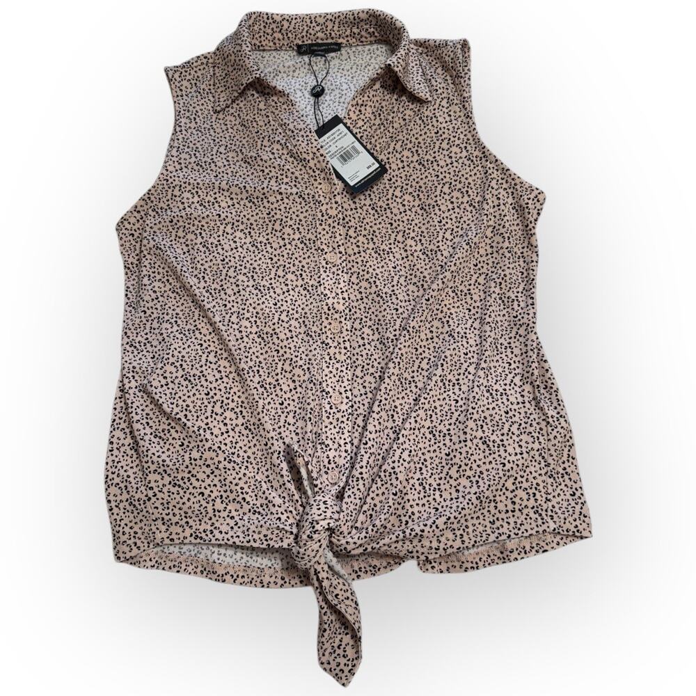 Adrianna Papell Tie Front Sleeveless Blouse Small Leopard - Picture 7 of 11